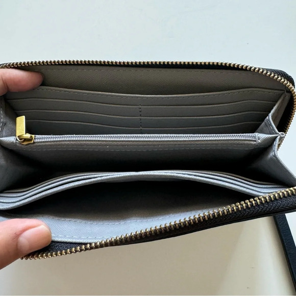 Fossil Jori Blue RFID Zip Leather Clutch Wallet Wristlet - Picture 8 of 12